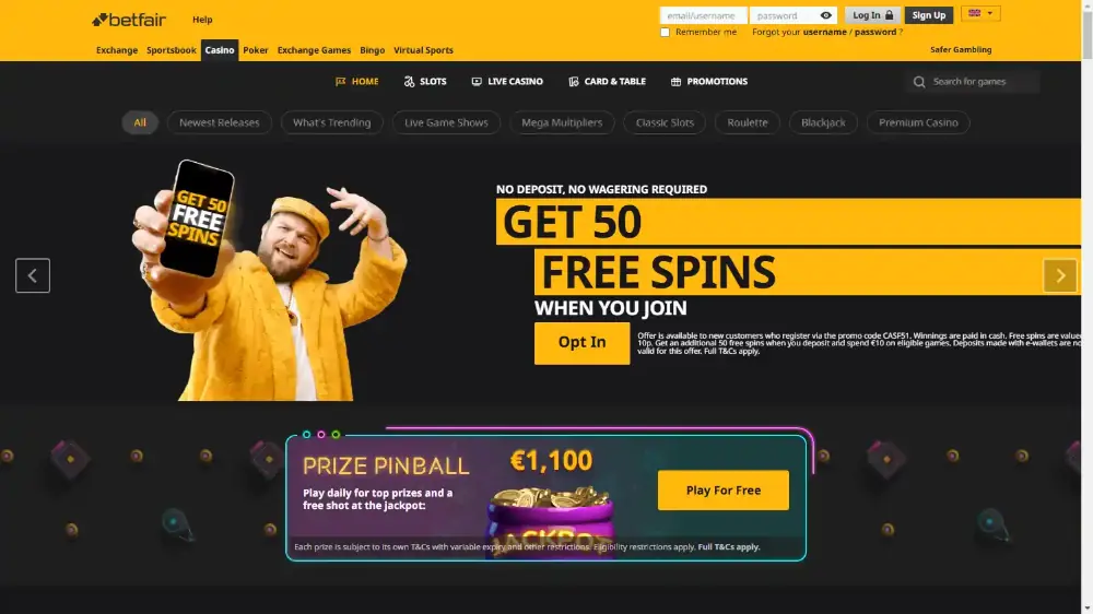 Betfair Casino screenshot