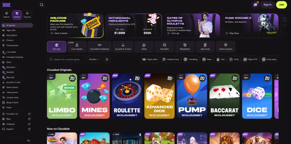 Cloudbet Casino screenshot