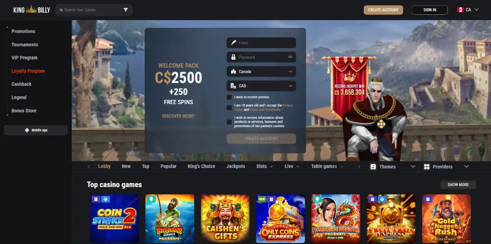 King Billy Casino screenshot
